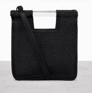 BEIS Black Naturals Crossbody Woven Raffia Vegan Leather Bag Revolve